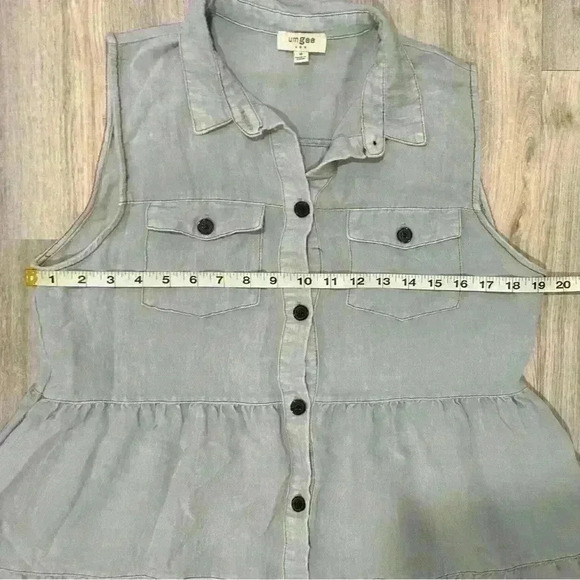 Umgee Tiered Button Front Sleeveless Denim Chambray Casual Mini Dress Size M - Picture 6 of 6